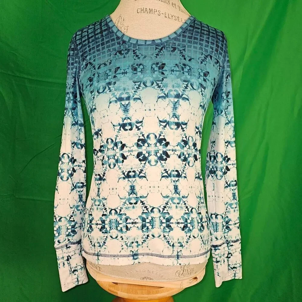 Title Nine Womens Teal Blue White Long Sleeve‎ Shirt XS